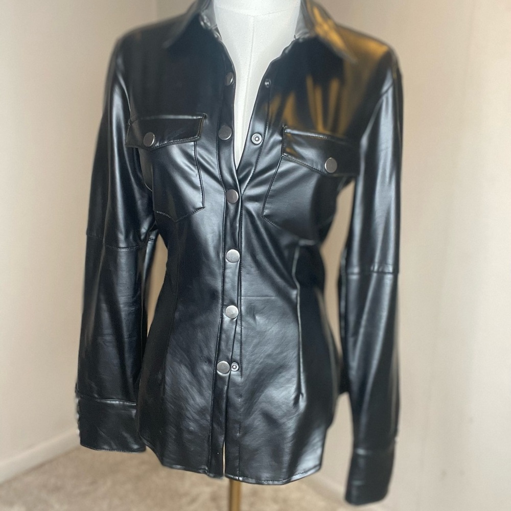 Faux Leather button Up